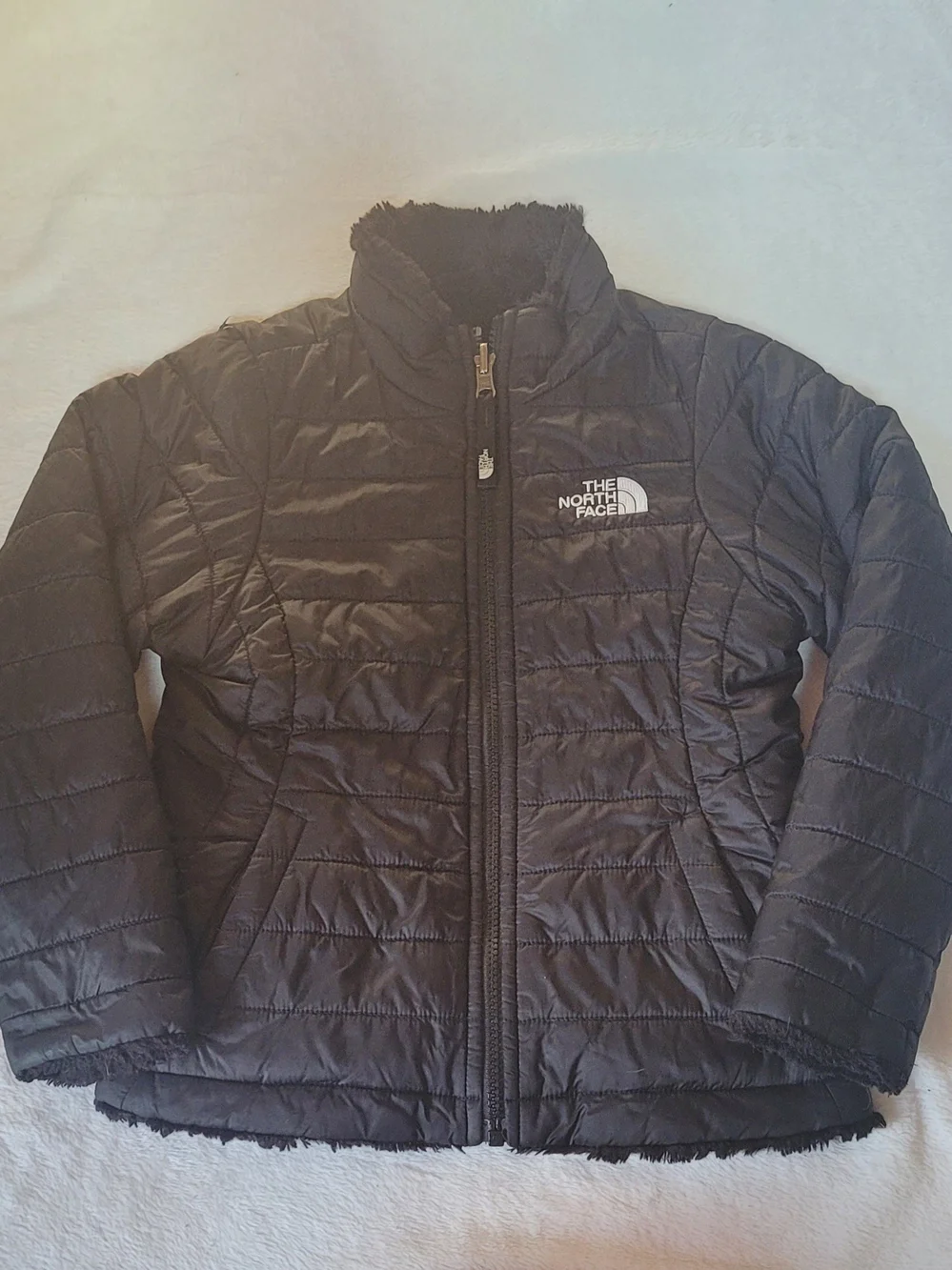 The North Face Kids Black Reversible Puffer/Faux Fur Coat